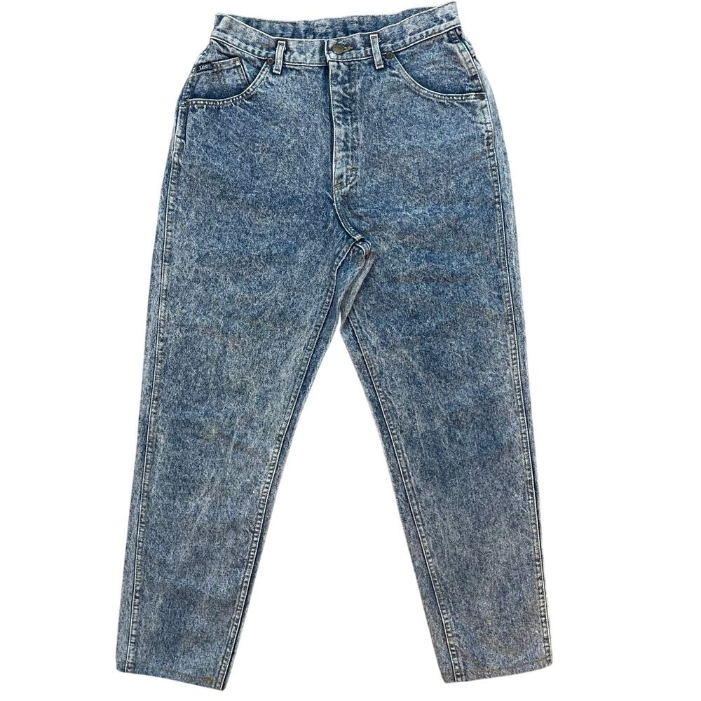 Vintage Lee 300 Mom Jeans Women 13 Medium Acid Wash High Rise Tapered USA Made